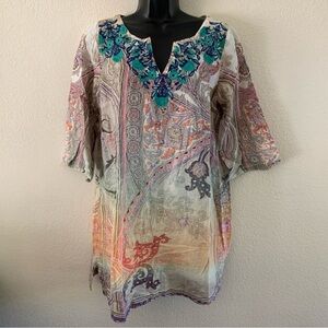 Sundance Coverup Size Small Murano Dreams Cotton Embroidered Notch Neck Beachy